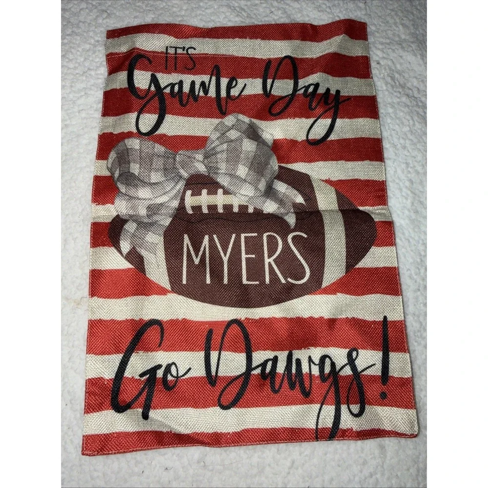 Football Game Day Garden Flag Sports Yard Go Dawgs Personalized Myers Bow